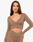 TOP CROSSED MANCHES LONGUES SOFTLUXE - CAFE LATTE