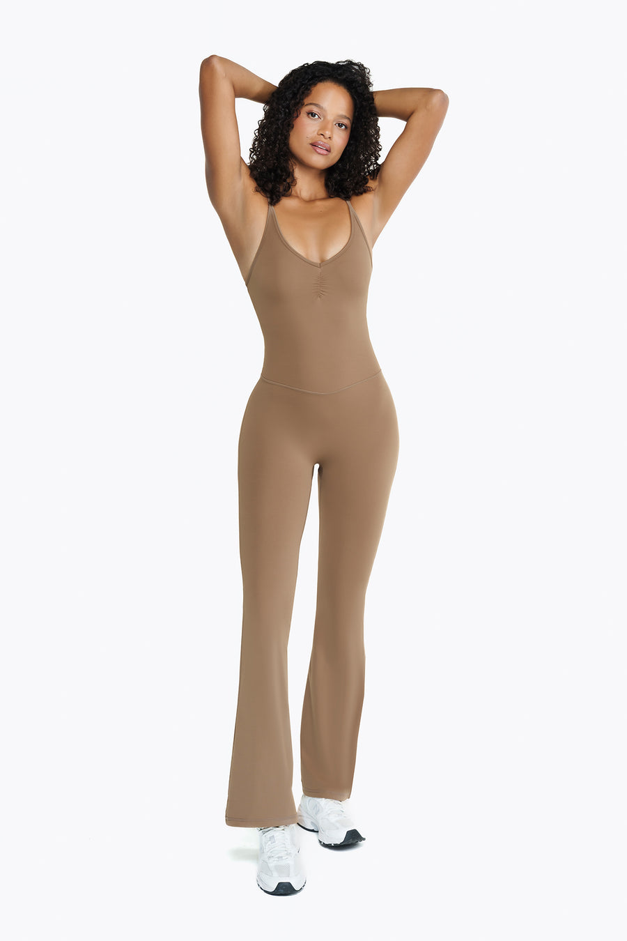 Flare Lace Jumpsuit - Café Latte