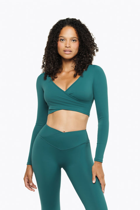 Long-Sleeve Crossed Top - Deep teal