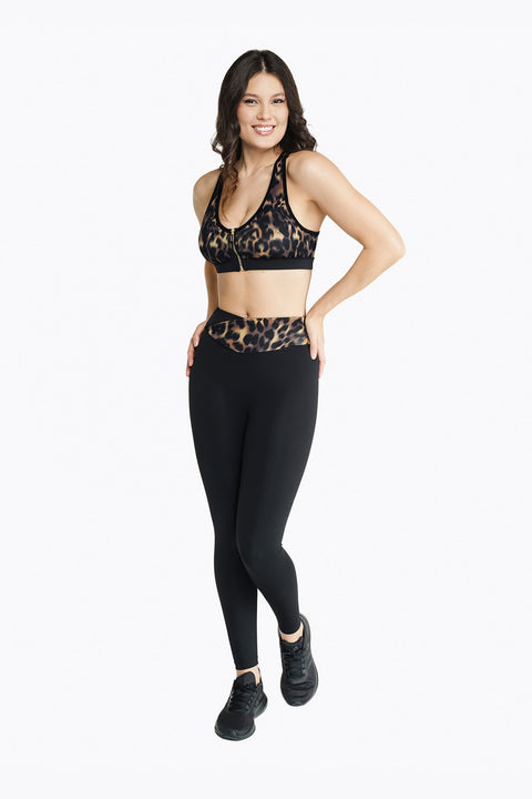 Tech Zip Sports Bra - Blurry Leopard