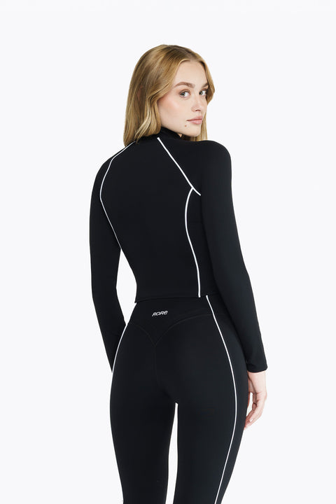 Retro Crop Tech Zip Jacket - Black