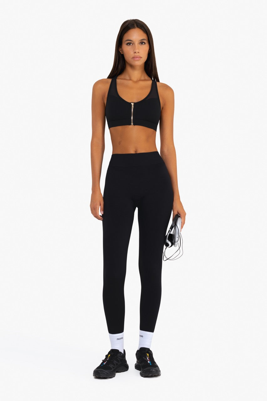 Tech Mesh Zip Sports Bra - Black