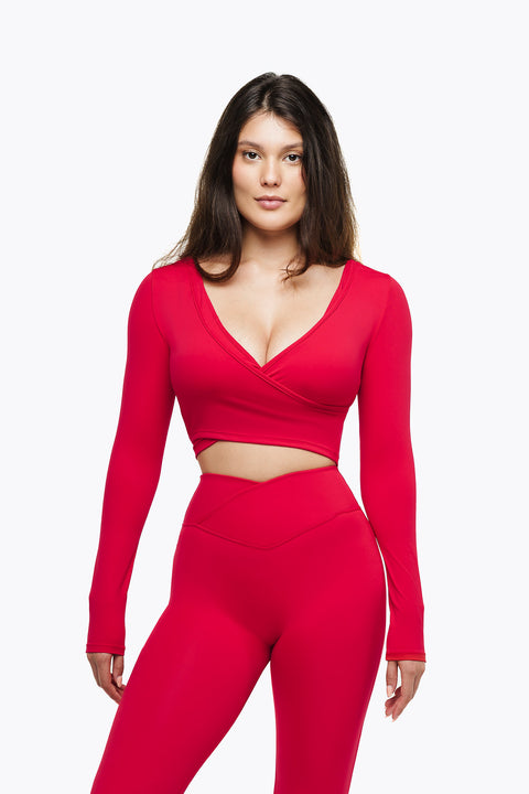 Long Sleeve Crisscross Top - True Red