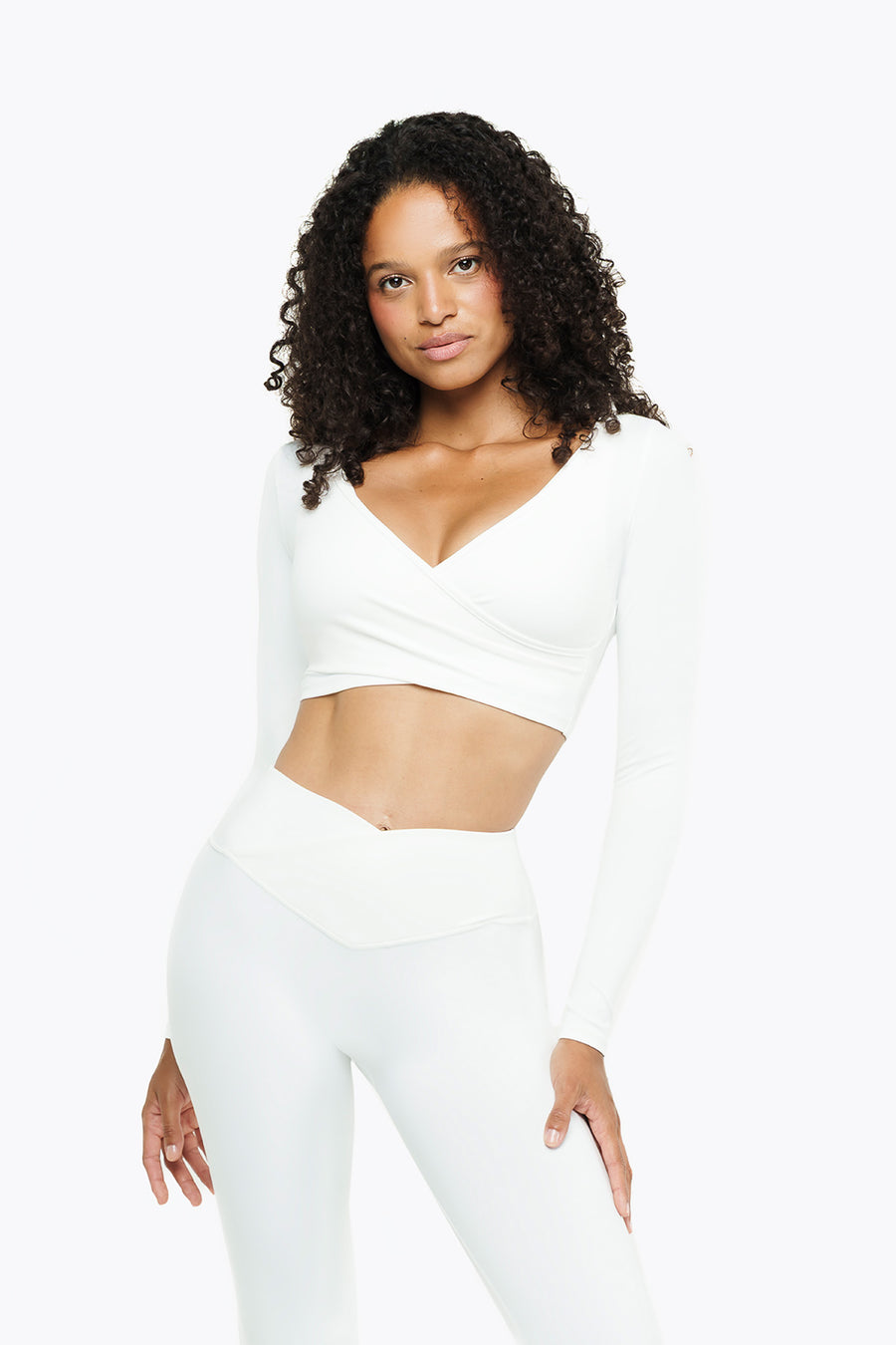 Long Sleeve Crisscross Top - White