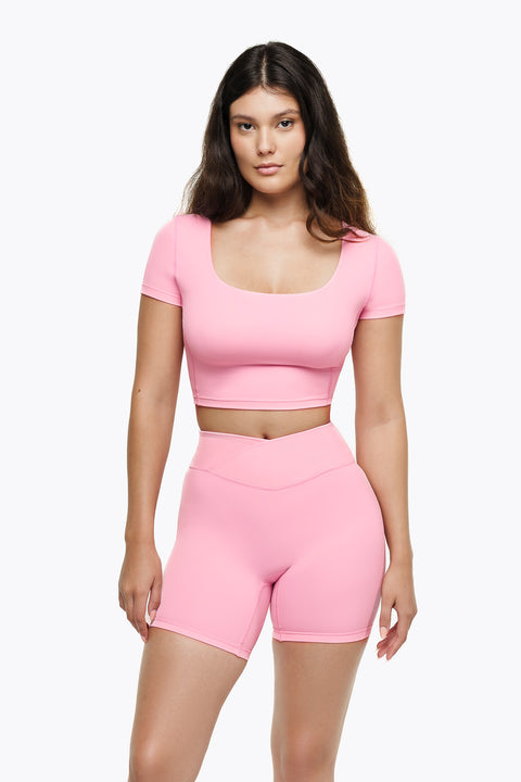 Short Sleeve Square Top - Pink Blush
