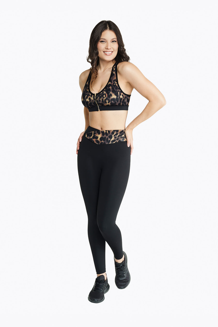 Tech Zip Sports Bra - Blurry Leopard