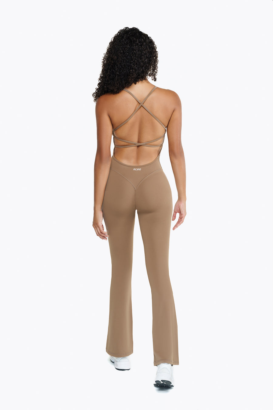 Flare Lace Jumpsuit - Café Latte