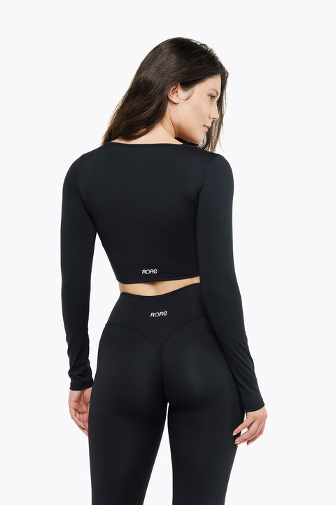 Long Sleeve Cross-Over Top - Black