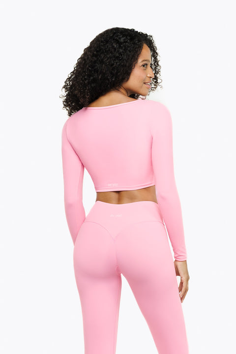 Long Sleeve Criss-Cross Top - Pink Blush