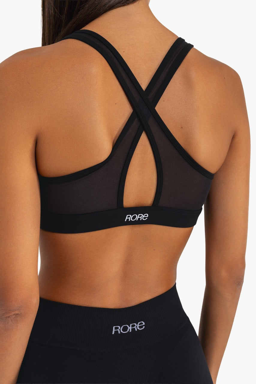 Tech Mesh Zip Sports Bra - Black