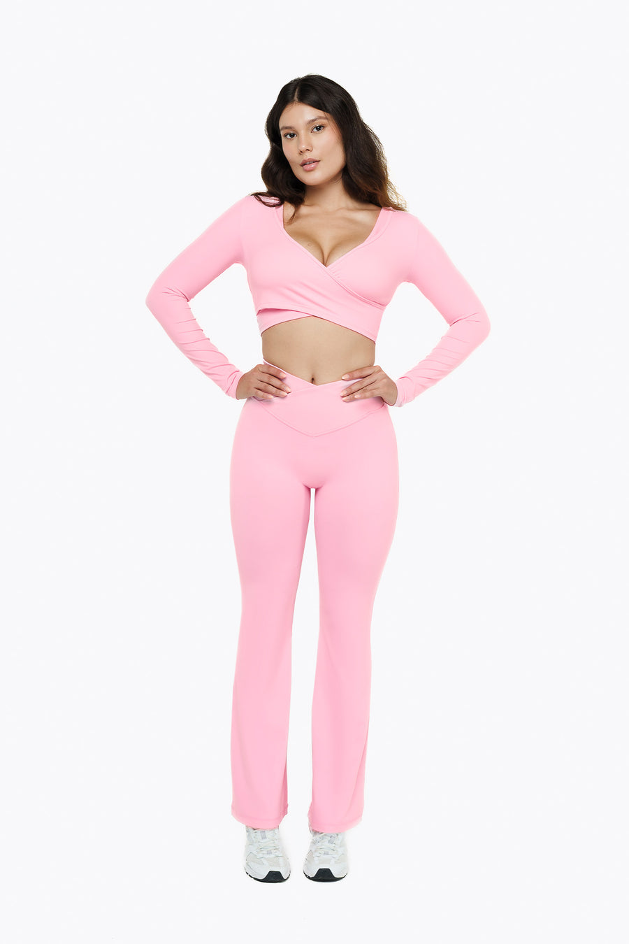 Long Sleeve Criss-Cross Top - Pink Blush