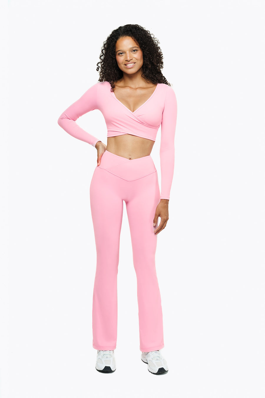 Long Sleeve Criss-Cross Top - Pink Blush